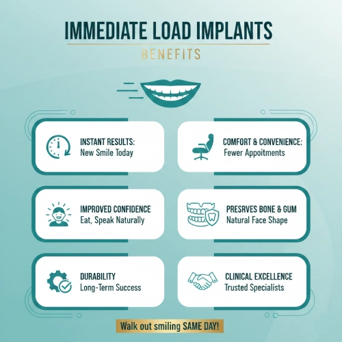 Immediate Load Implants: Get Your New Smile in Hours 1 Walk out with a new smile! Learn about immediate load dental implants in Dubai. Same-day crowns, minimally invasive tech, and expert care for lasting results.